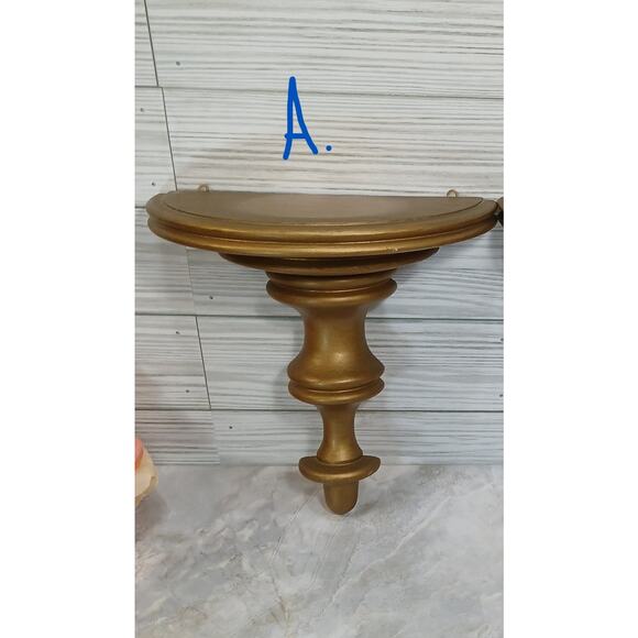 One Vintage Gold Tone Wood Wall Sconce Shelf, 8" Floating Knick Knack Display - Picture 9 of 9